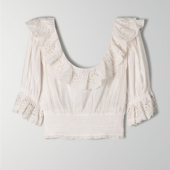 Aritzia Sunday Best White Lady Broderie Peasant Prairie Voile Blouse Size S - Picture 2 of 11